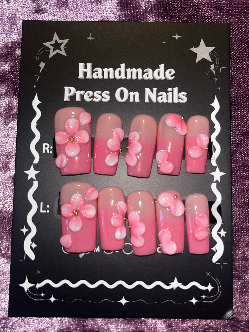 Handmade Pink Floral Press-On Nails